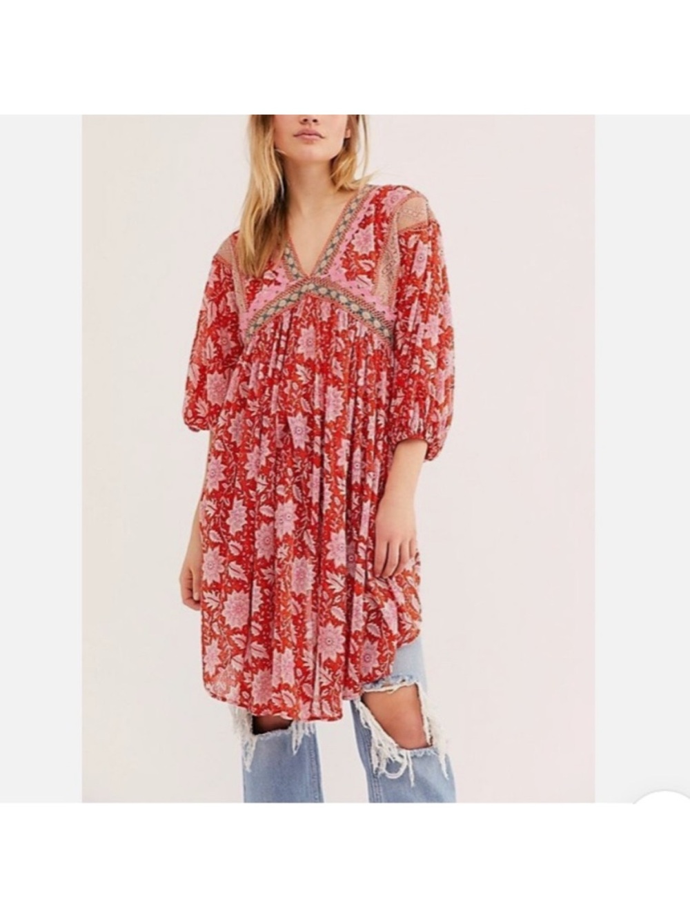 Free People Red Moon Child Maxi Top Tunic S